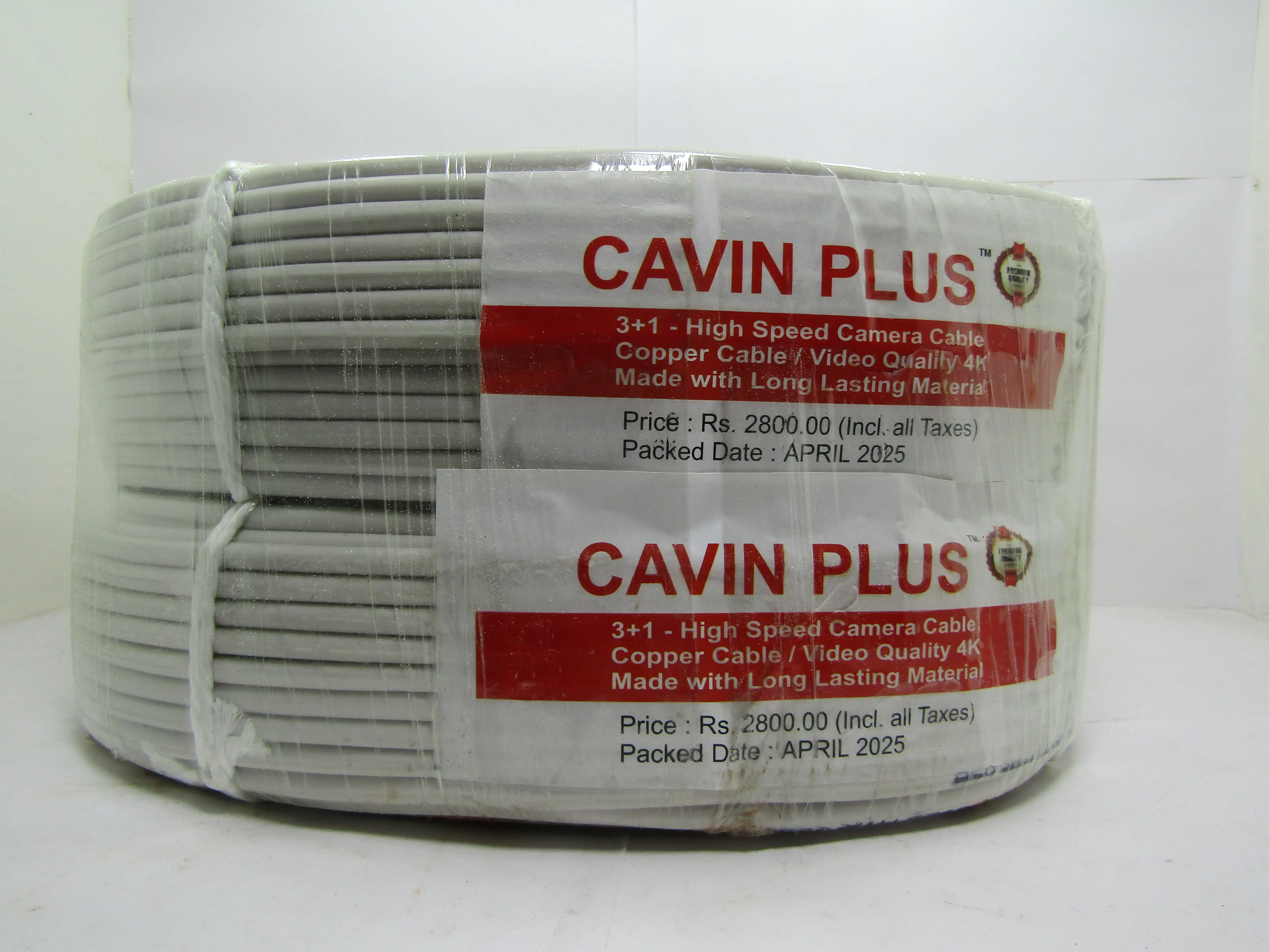 Cavin Plus Diamond 3+1 Coaxial Pure Copper CCTV Camera Cable (90 Meter) (White Color)